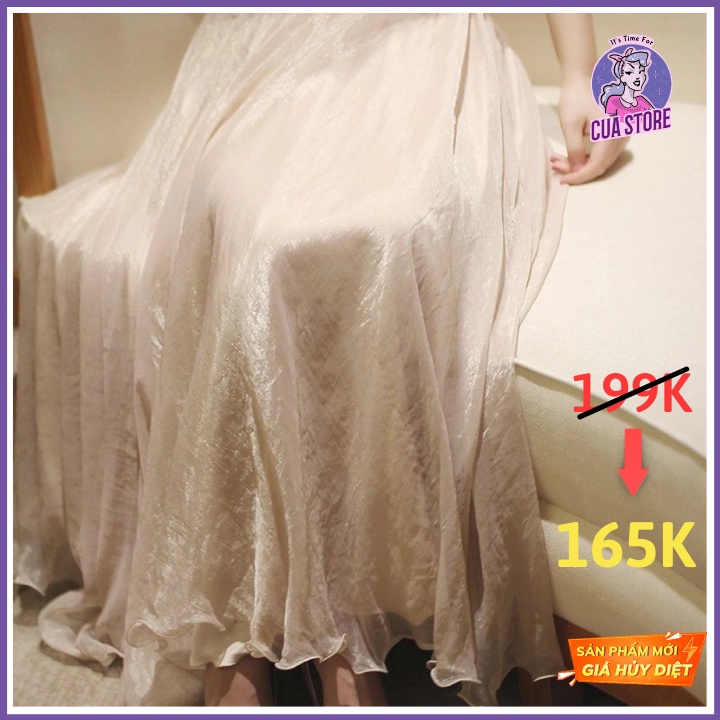 [SẴN KỊP TẾT] Chân váy midi voan bóng công chúa bồng bềnh phong cách vintage - ảnh cận chất V19