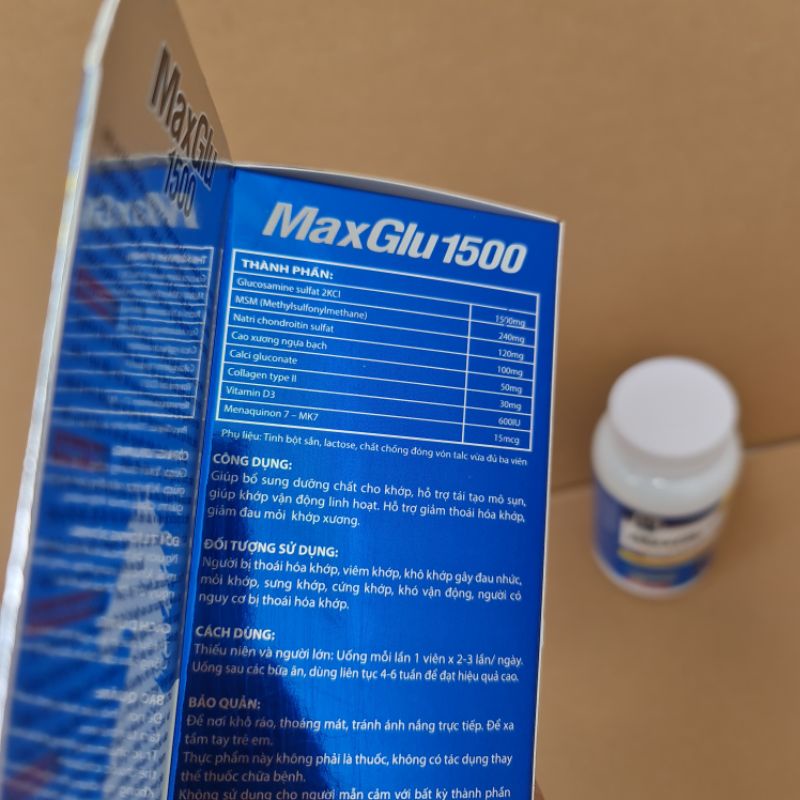 Maxglu 1500 Giúp phục hồi, tái tạo mô sụn khớp, tăng tiết dịch lọ 60 viên