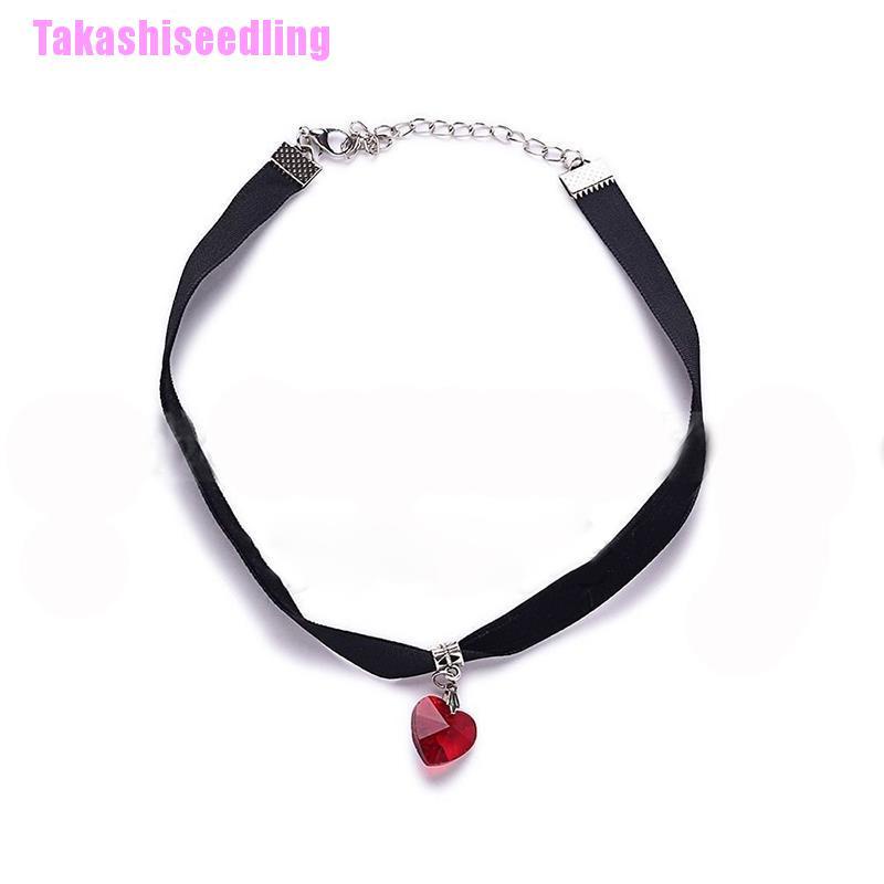 1 Vòng Cổ Choker Dây Nhung Mặt Trái Tim Đính Đá Phong Cách Gothic Cổ Điển 80