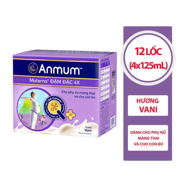 Thùng 12 Lốc Sữa Nước Anmum Materna Concentrate Đậm Đặc 4X Hương Vanilla