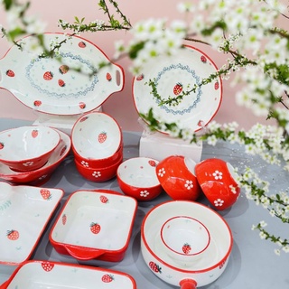 🍓Bộ bát đĩa dâu đỏ tách lẻ món🍓
