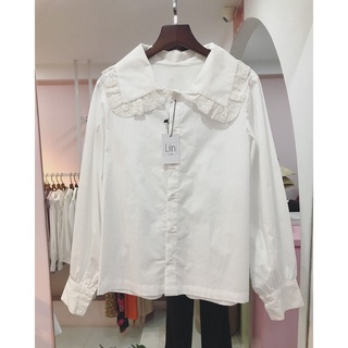 LIIN - Áo sơmi nữ chất thô phối cổ ren công sở