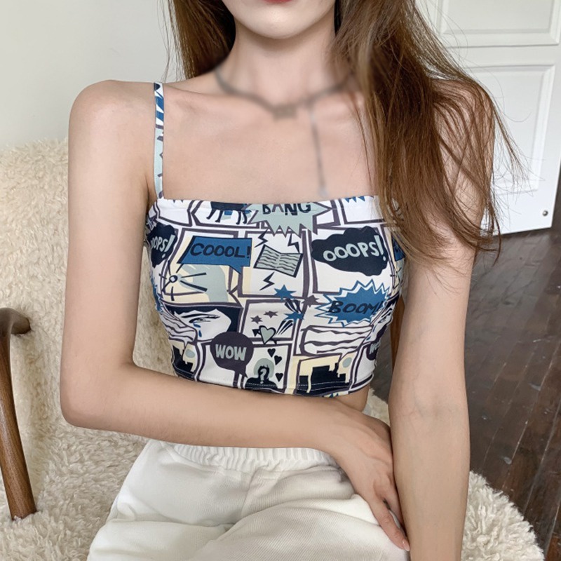 Áo Croptop Dệt Kim Không Tay Dáng Ôm In Họa Tiết Graffiti Thời Trang Cho Nữ | BigBuy360 - bigbuy360.vn