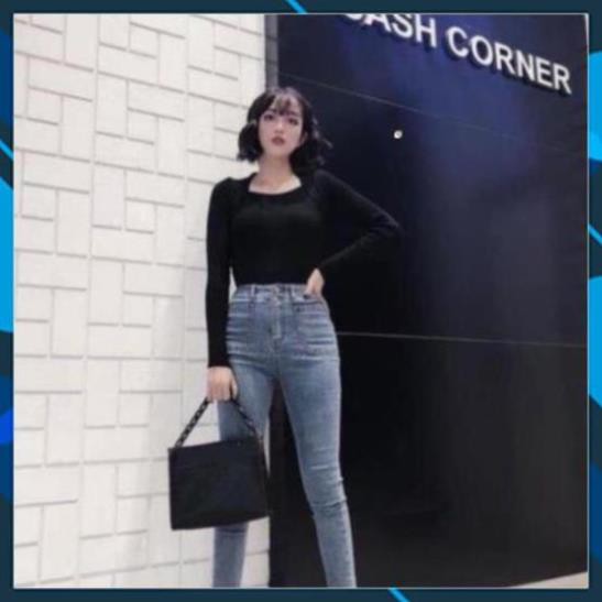 Quần jean nữ 2 cúc túi vuông quần bò dáng ôm cạp cao siêu tôn dáng thời trang Banamo Fashion 761