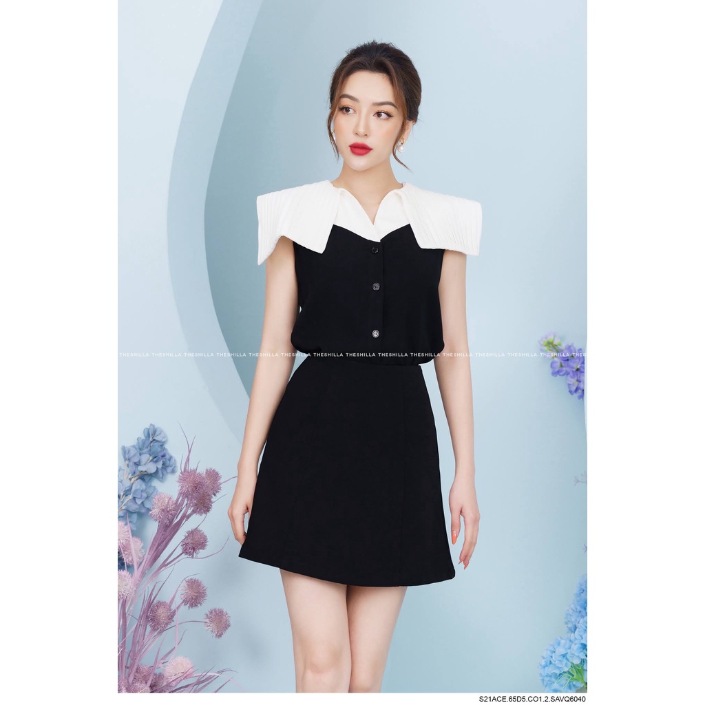 Set áo váy cổ xếp ly phối trắng cao cấp [ Có video + Ảnh thật ] The Shilla -S21ACE.65D5