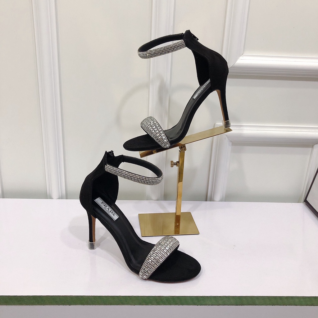 Giày Sandal nữ cao gót 9f quai đính full đá lấp lánh hậu dây kéo hàng cao cấp form chuẩn lên chân siêu đẹp