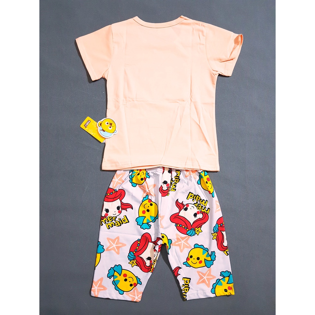 Bộ thun cotton mát mẻ mùa hè in nàng tiên cá ariel cho bé gái