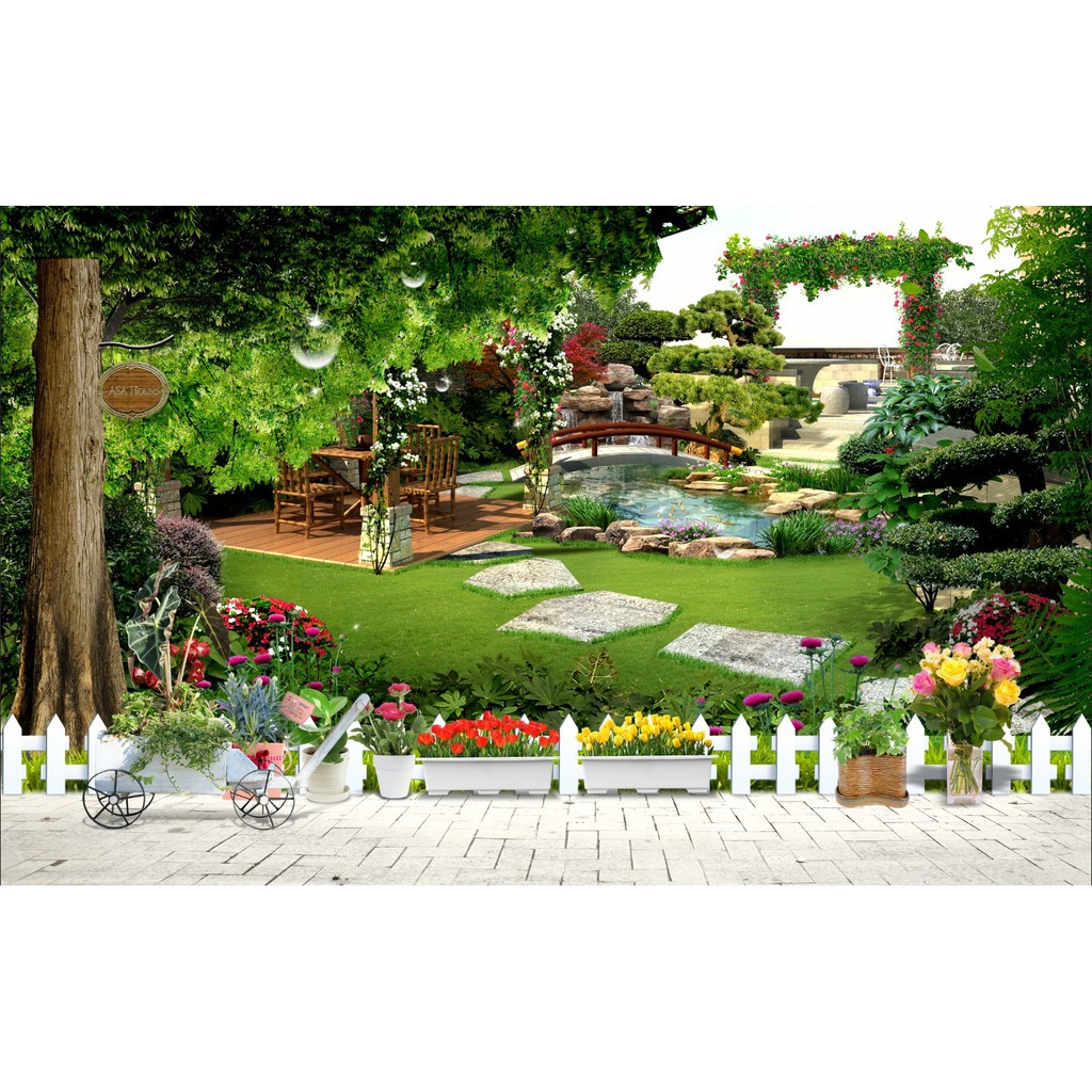 Tranh dán tường 3d phong cảnh thiên nhiên trang trí phòng khách chất liệu decal pp keo sẵn bóc dán atk1