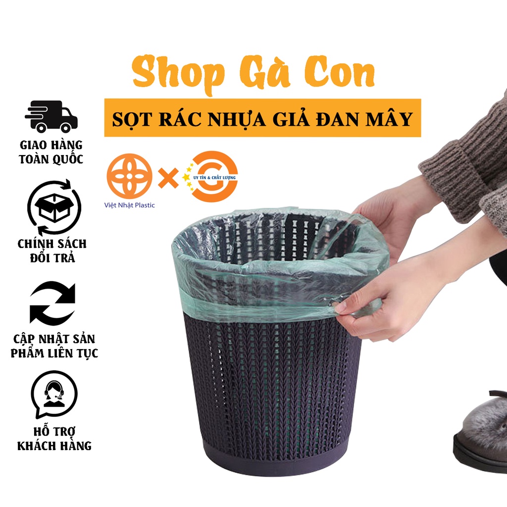 Sọt rác mini nhựa Việt Nhật kiểu giả đan mây 3 Size tùy chọn (MS:5155/5156/5157)
