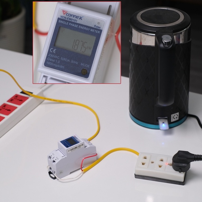 Công tơ điện wifi Vconnex - Thiết bị giám sát điện năng tiêu thụ kết nối app, Tính toán tiền điện, theo dõi số điện