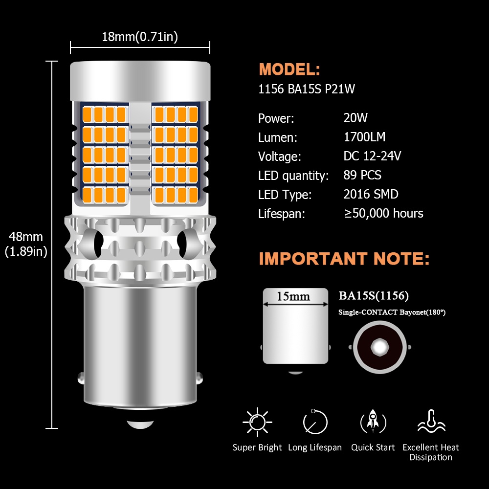 (1 cái) Đèn LED Không Lỗi Đèn LED 89 SMD Bóng đèn Phanh Xe Hơi 12V-24V 1156 3157 7440 T20 BA15S BAU15S BAY15D Chống nháy