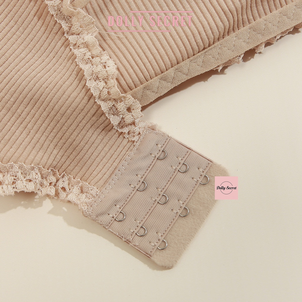 Áo lót nữ len tăm viền ren áo bra học sinh có đệm mút có 3 nấc cài hai dây mềm mại cao cấp DOLLY SECRET A03