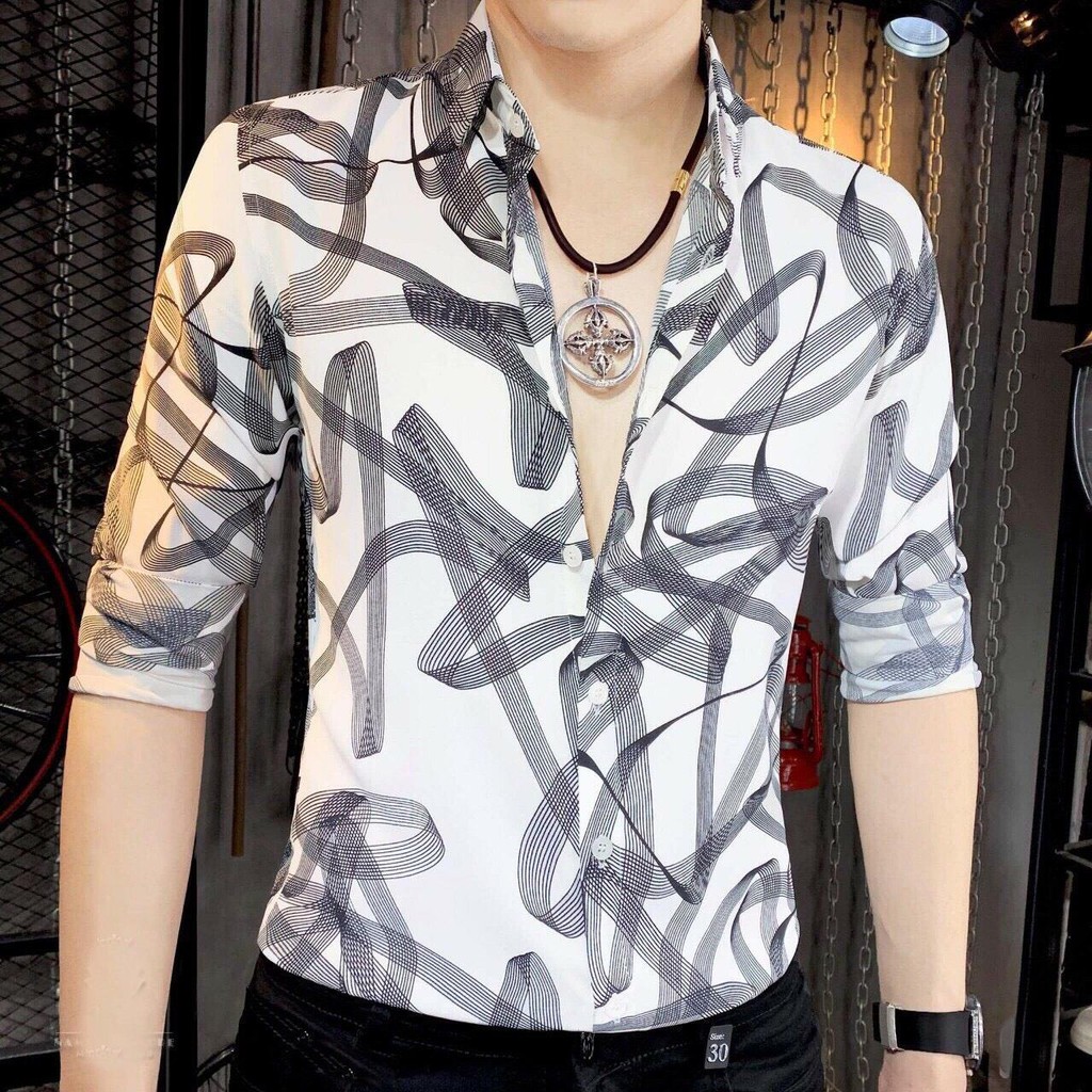 sơ mi nam họa tiết hàn quốc [ kèm ảnh thật] trắng họa tiết | BigBuy360 - bigbuy360.vn