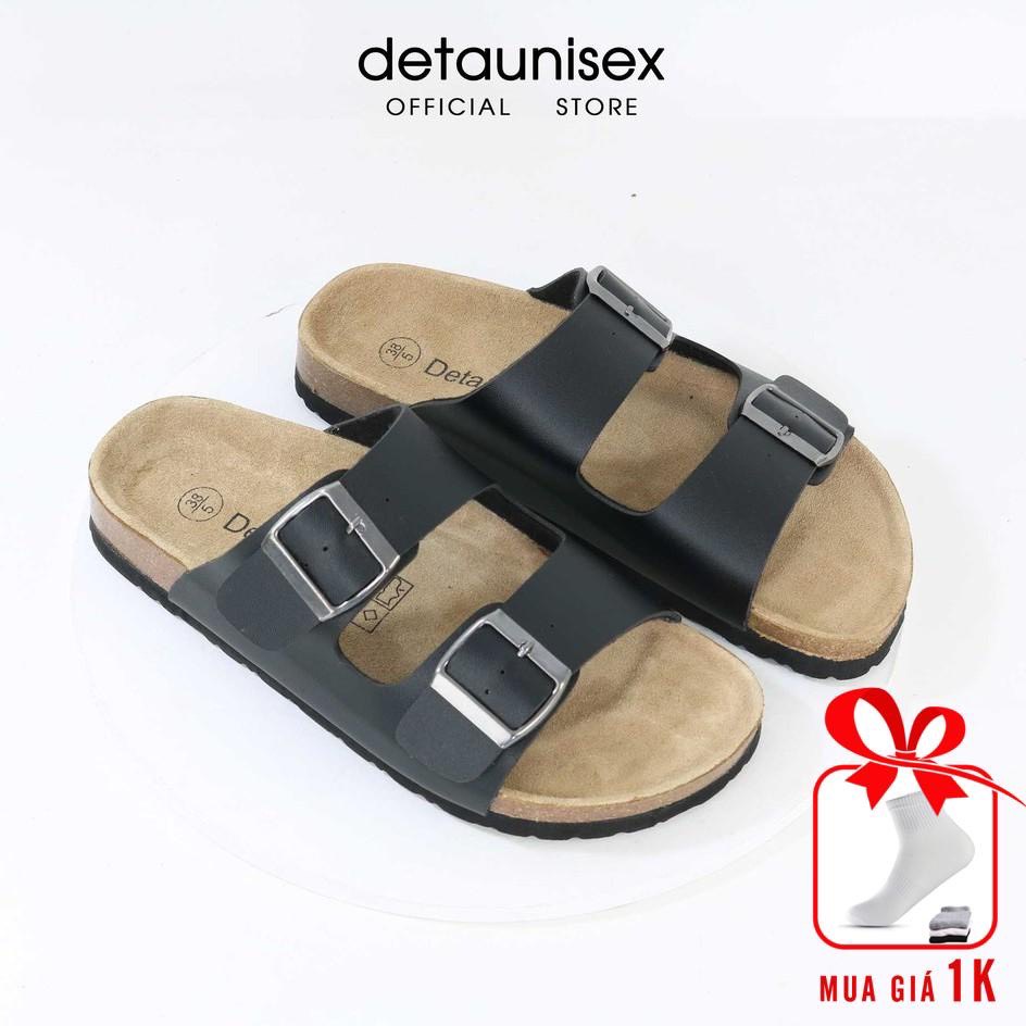 [CỰC RẺ] DÉP ĐẾ TRẤU NAM NỮ 2 QUAI BIRKEN UNISEX DA PU MÀU ĐEN - DETA21D