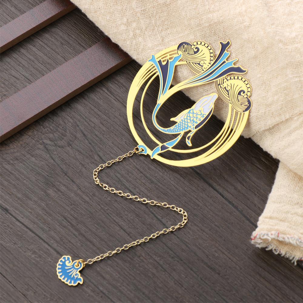 Bookmark Bằng Đồng Thau Hình Cá Koi / Chim Công Phối Tua Rua Độc Đáo 1 #