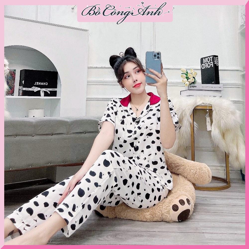 Đồ bộ nữ pijama lụa hàn quần dài in họa tiết dễ thương