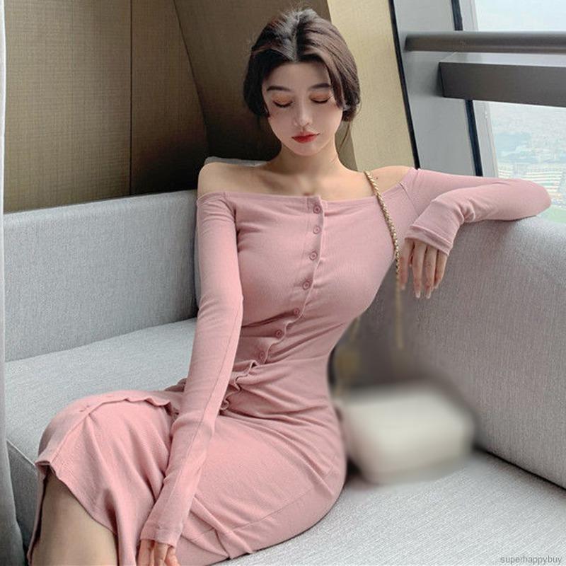 Đầm dài dáng ôm hở vai gợi cảm kiểu Hàn Quốc cho nữ