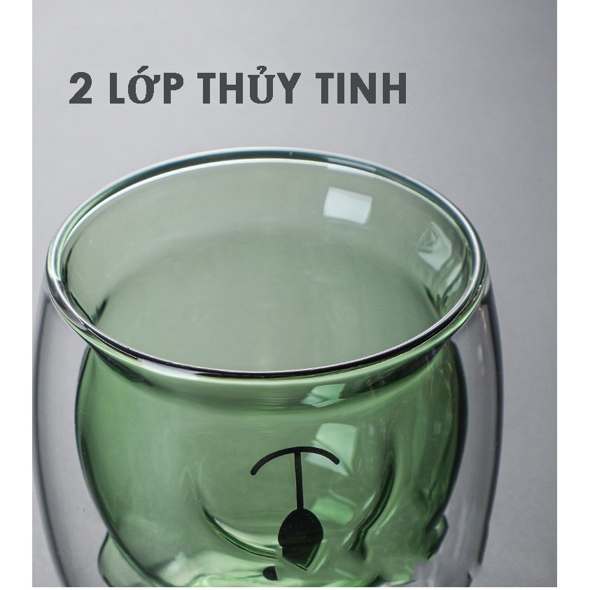 Cốc Ly Thủy Tinh 2 Lớp Cách Nhiệt Giữ Nhiệt Hình Gấu Độc Đáo Cute 200ml