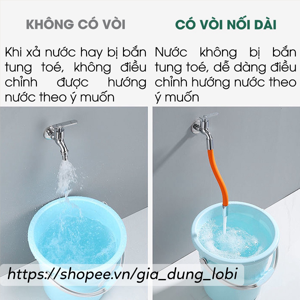 ống nối dài vòi nước phi 21mm linh hoạt xoay 720° theo mọi hướng, ống nước mở rộng silicone