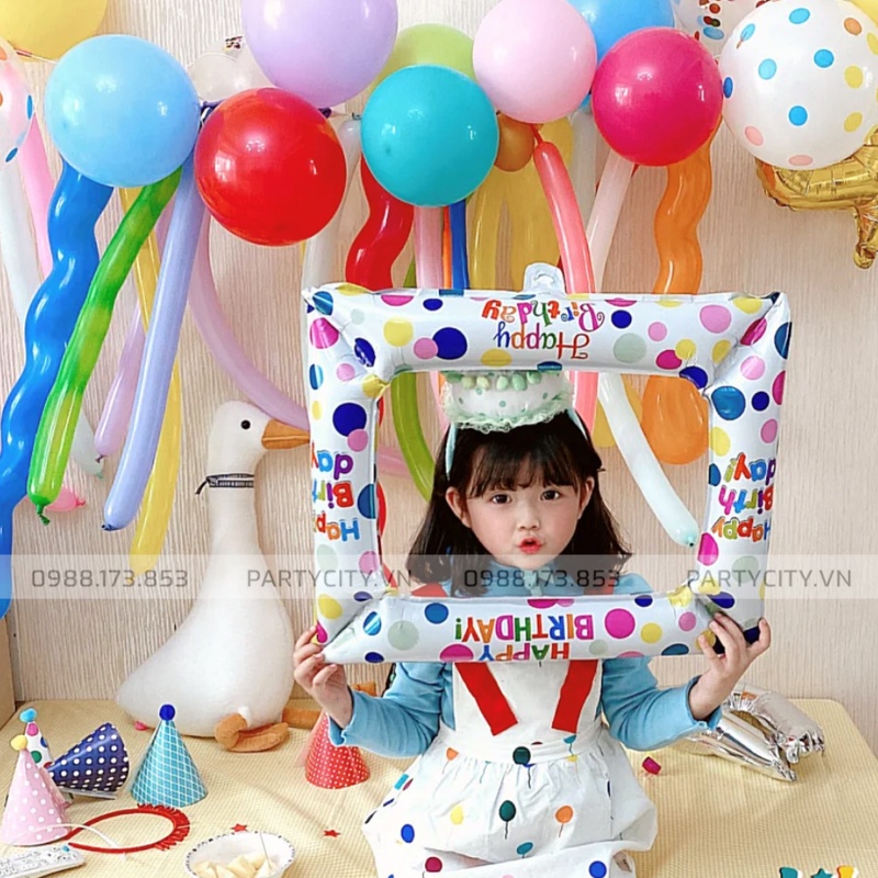 Khung hình Happy Birthday bong bóng dễ thương, đạo cụ chụp hình tiệc sinh nhật, party kiểu Hàn Quốc