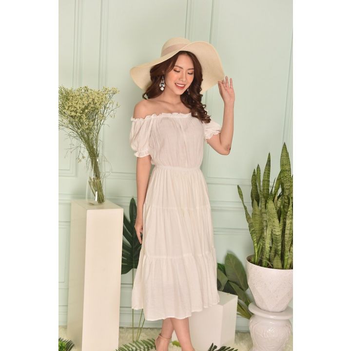 Váy maxi trắng chun vai - G Beauty | BigBuy360 - bigbuy360.vn