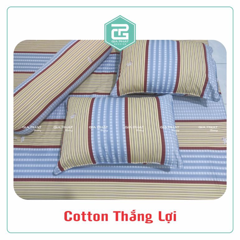 Bộ ga gối Thắng Lợi {4 món}100% Cotton chuẩn logo họa tiết Sọc Chấm