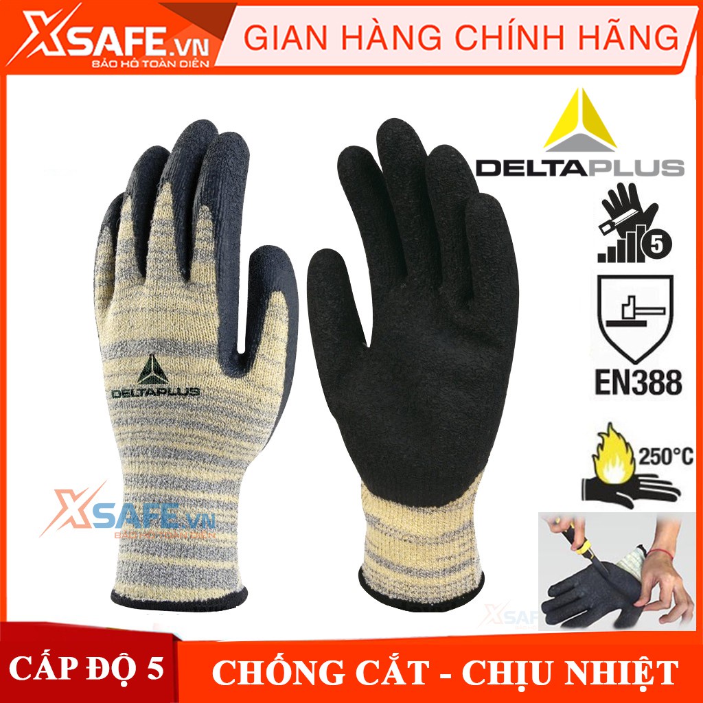 Găng tay chống cắt Deltaplus Venicut52 cấp độ 5 chịu nhiệt 250 độ C độ khéo léo cao phủ nitril chống dầu nhớt cơ khí,...