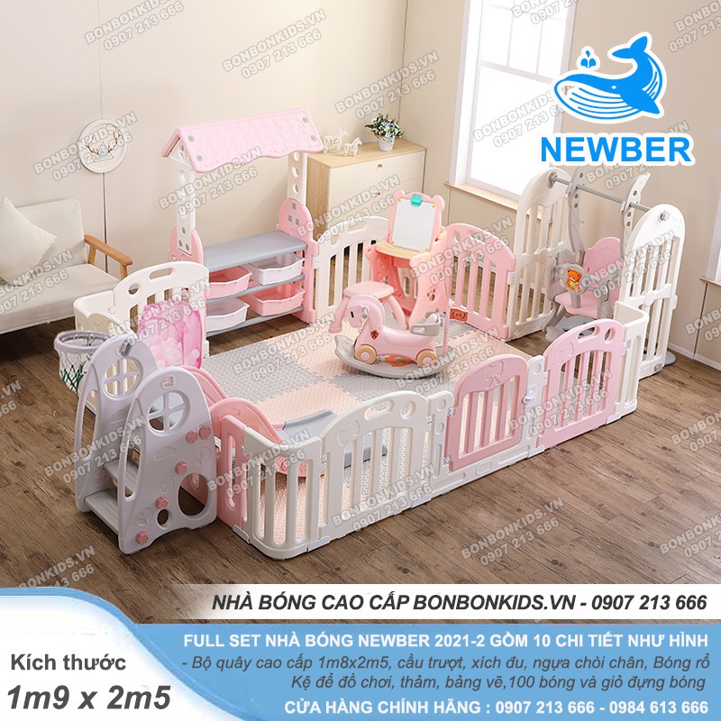 Combo Nhà bóng cầu trượt, Quây Full Hàn Quốc Newber Luxury 3 ( Big Size 1m9x2m5) 12 chi tiết - Khu vui chơi cho bé