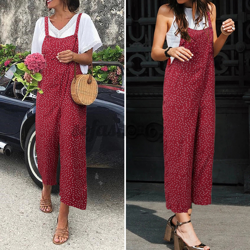 Jumpsuit Dài Ống Rộng Họa Tiết Chấm Bi Thời Trang Cho Nữ