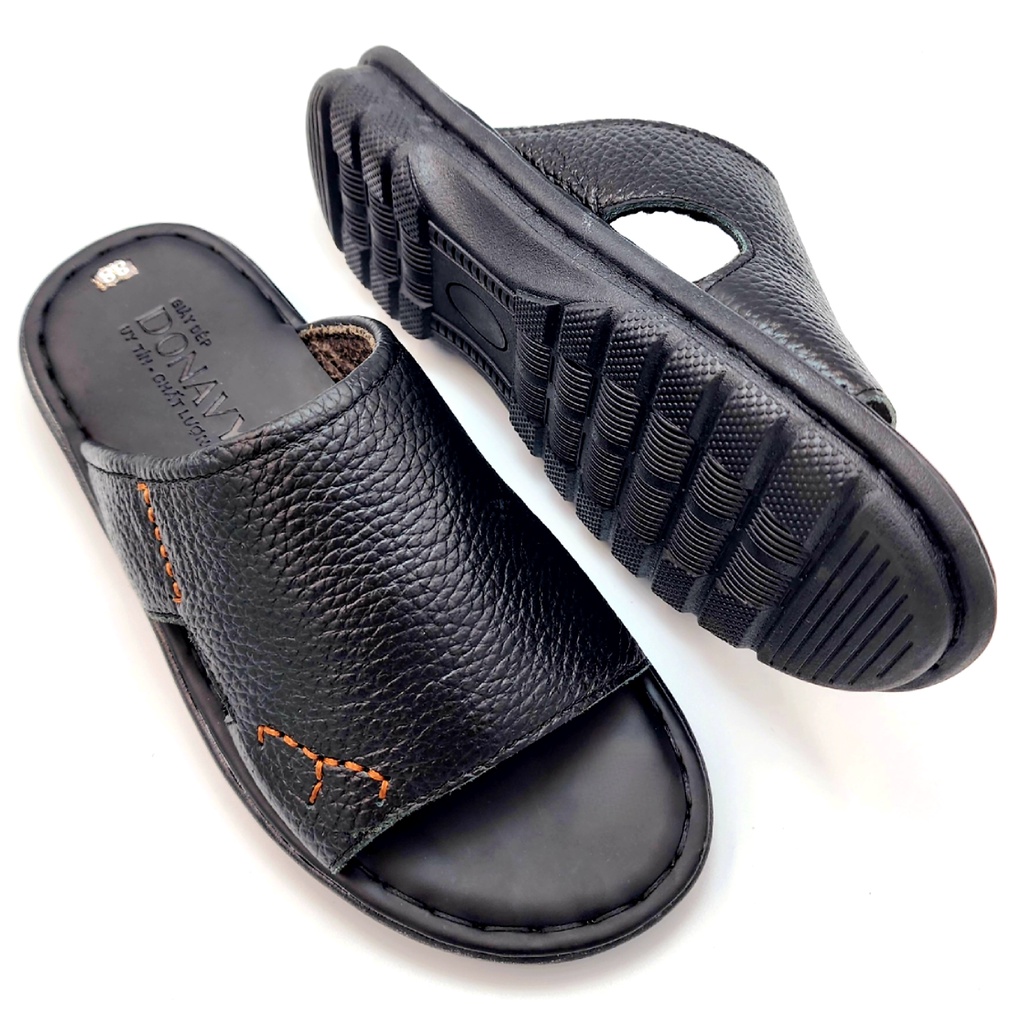 Dép NDK Da Bò Nam Cao Cấp, Kiểu Chữ E Trẻ Trung Phong Cách N.CE