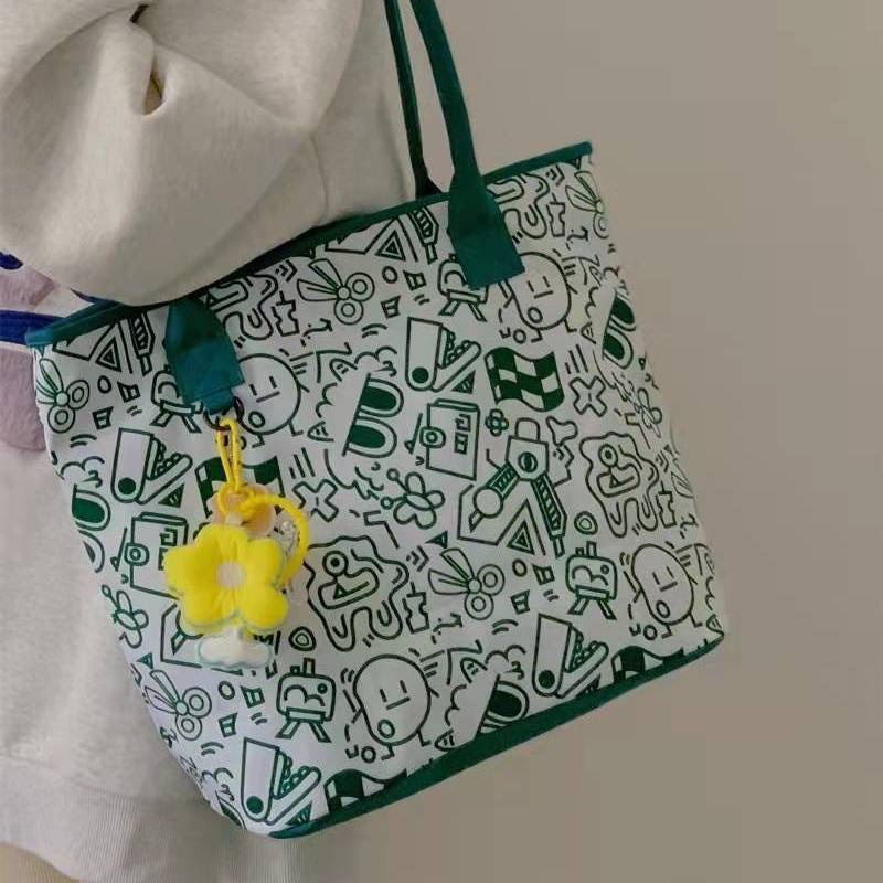 Túi tote quai xách Hazin vải canvas đeo vai sức chứa lớn hoạ tiết hoa văn phong cách Harajuku Hàn Quốc dành cho nữ