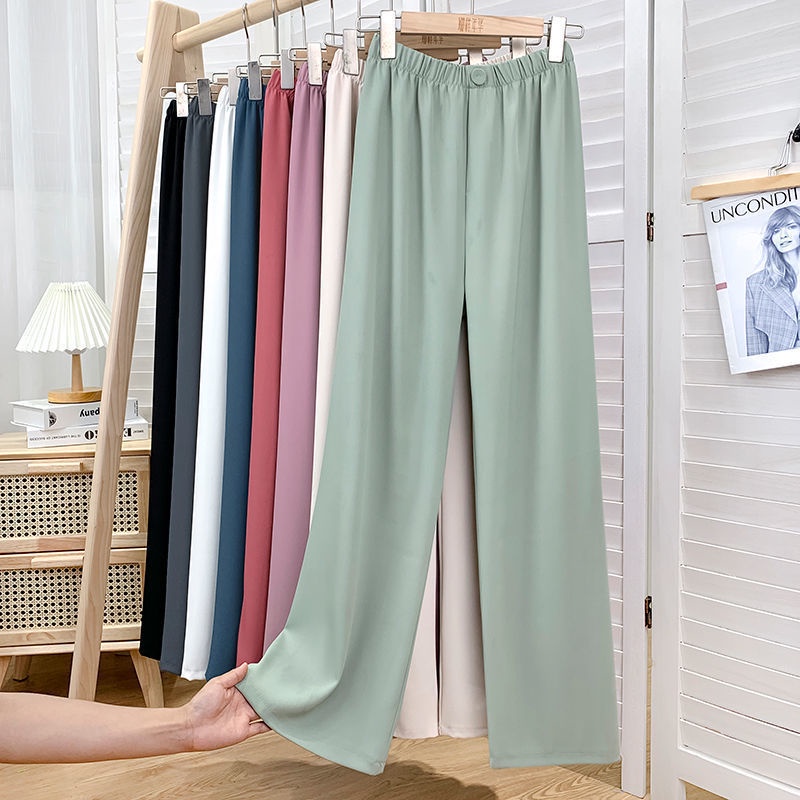 Jiashucheng Quần Lụa Dài Ống Rộng Lưng Cao Thời Trang Mùa Hè Dành Cho Nữ