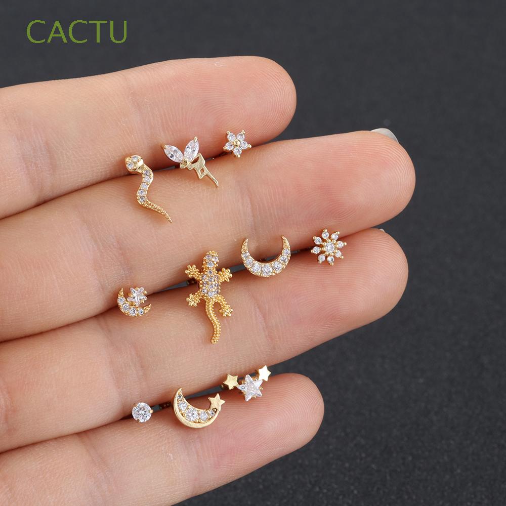 CACTU 1PC Jewelry Snake Helix Piercing Gecko Lizard Moon Star Flower Cartilage Ear Stud