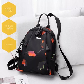 Balo vải dù in họa tiết hoa cam chống trộm, chống thấm siêu tiện lợi- tặng kèm móc khóa gấu Teddy  ( có video thực tế)
