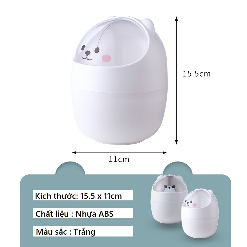 Thùng rác mini để bàn cute hình mèo, sọt rác nhựa nắp lật để văn phòng tiện lợi