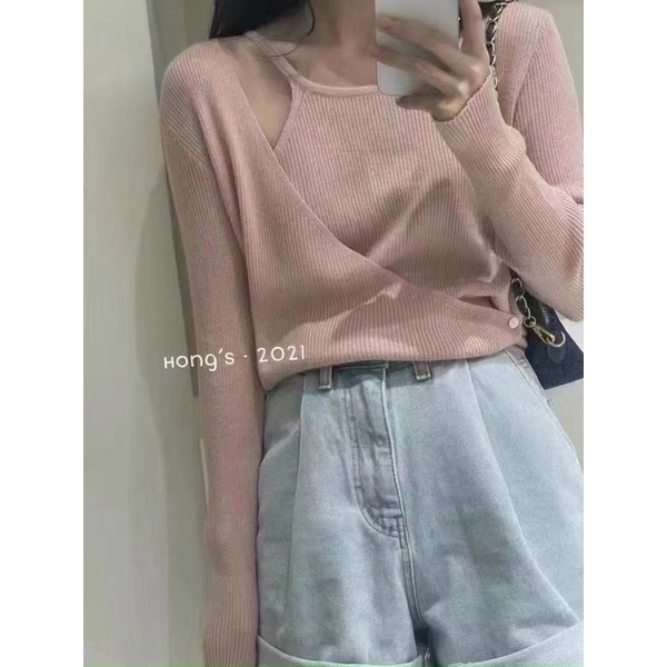 Theday_ Áo Len Cúc Lệch Tiểu Thư, Chất Nhẹ Mềm