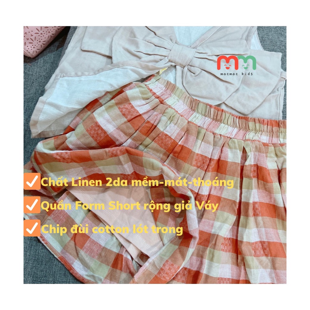 Set đồ bé gái size đại áo kiểu phối quần giả váy có chip đùi trong chất linen cao cấp 2 lớp mềm nhẹ cho bé 9kg đến 41kg