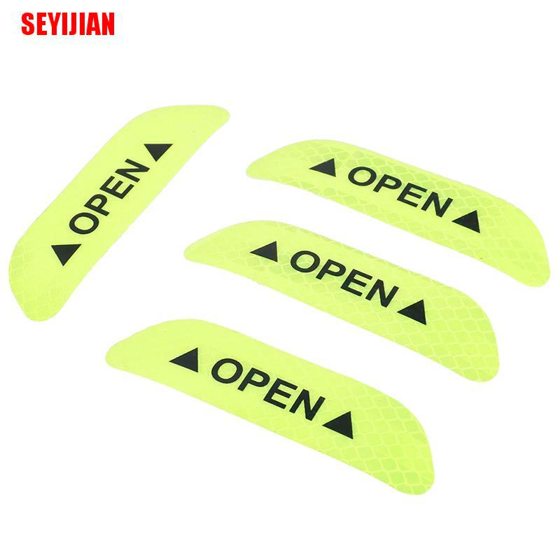 (SEY) 4X Fluorescent Green Car Door Open Sticker Reflective Tape Safety Warning Decal