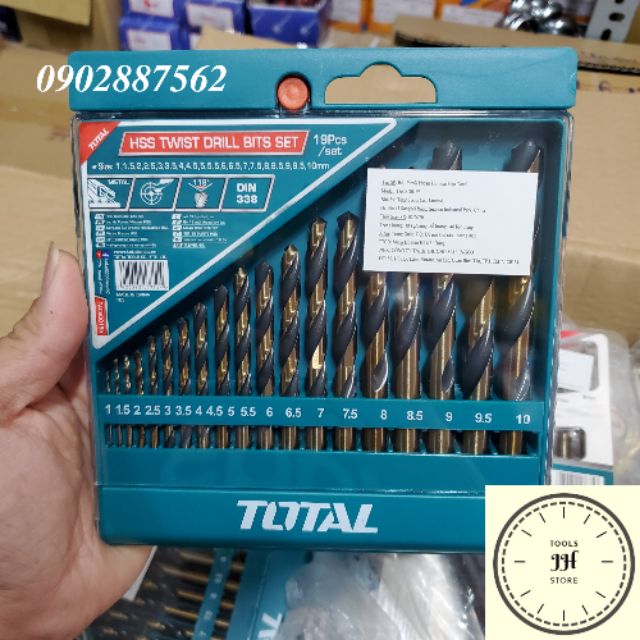 1-10mm Bộ mũi khoan kim loại HSS 19 chi tiết Total TACSD0195