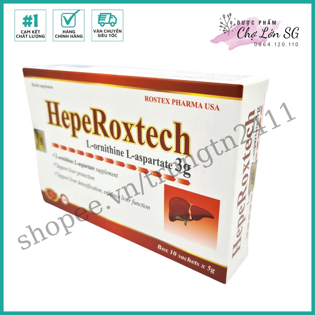 Cốm Hepe Roxtech L-ornithine L-aspartat giảm xơ gan, men gan, nhiễm mỡ  - Hộp 10 gói