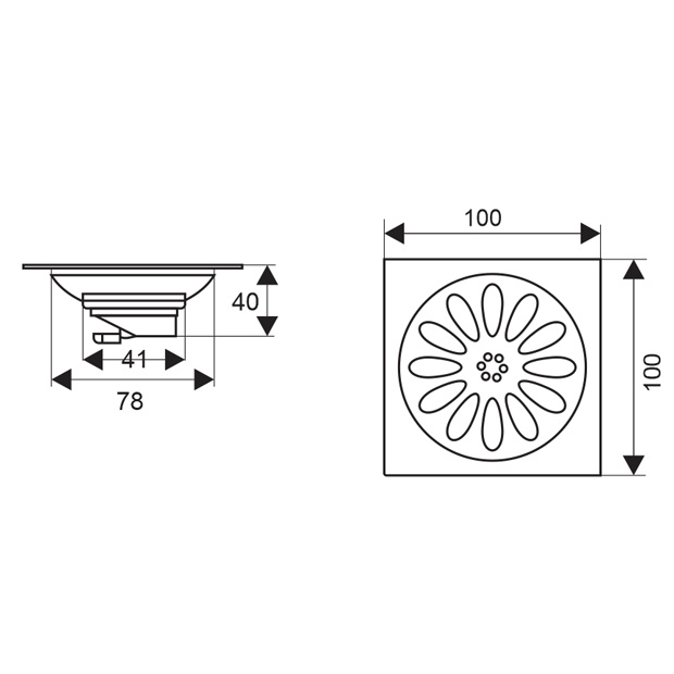 Phễu thoát sàn chống mùi hôi inox Zento TS102-L (100x100mm)