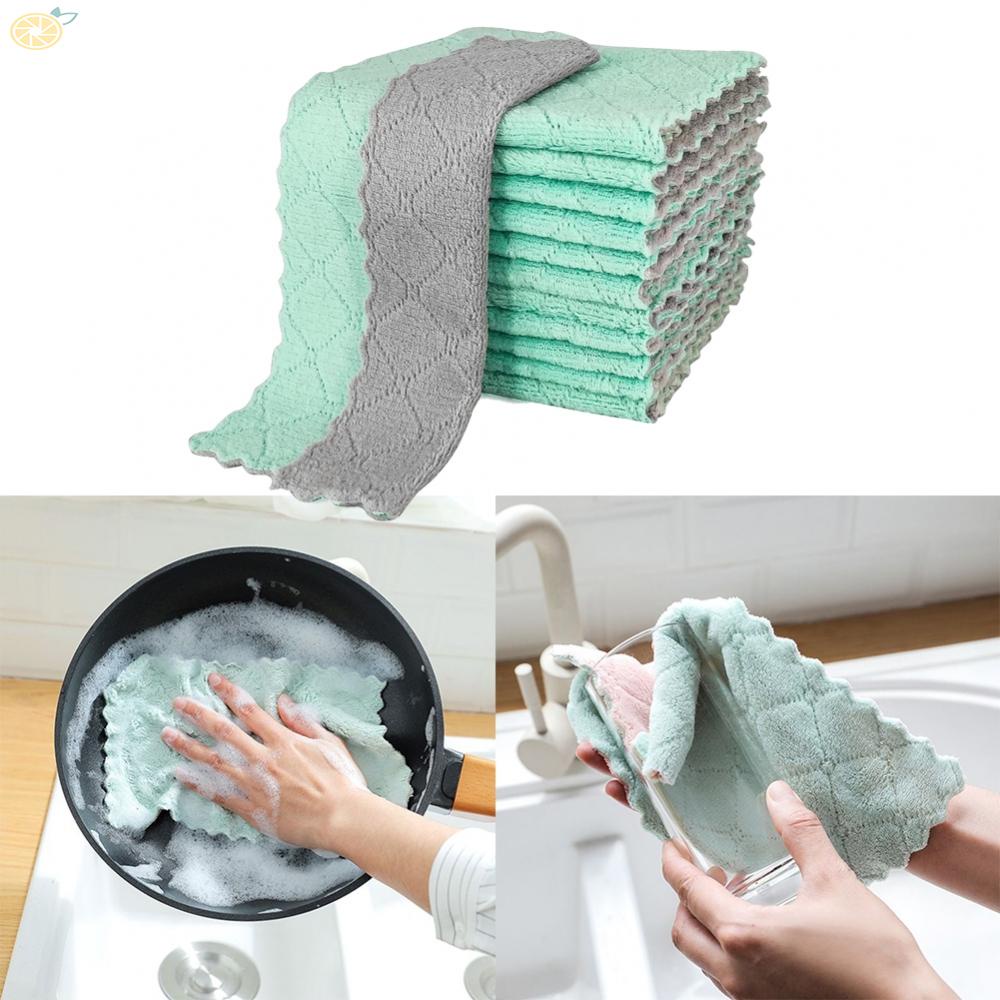 【VARSTR】12X Dish Towels For Kitchen Absorbent Kitchen Towels Coral Fleece Cleaning Rags Brand New