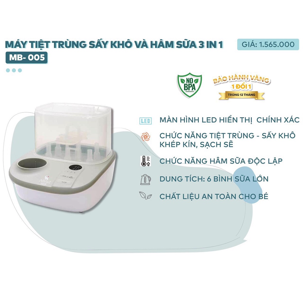 Máy hâm sữa, tiệt trùng, sấy khô Moaz Bebe MB005