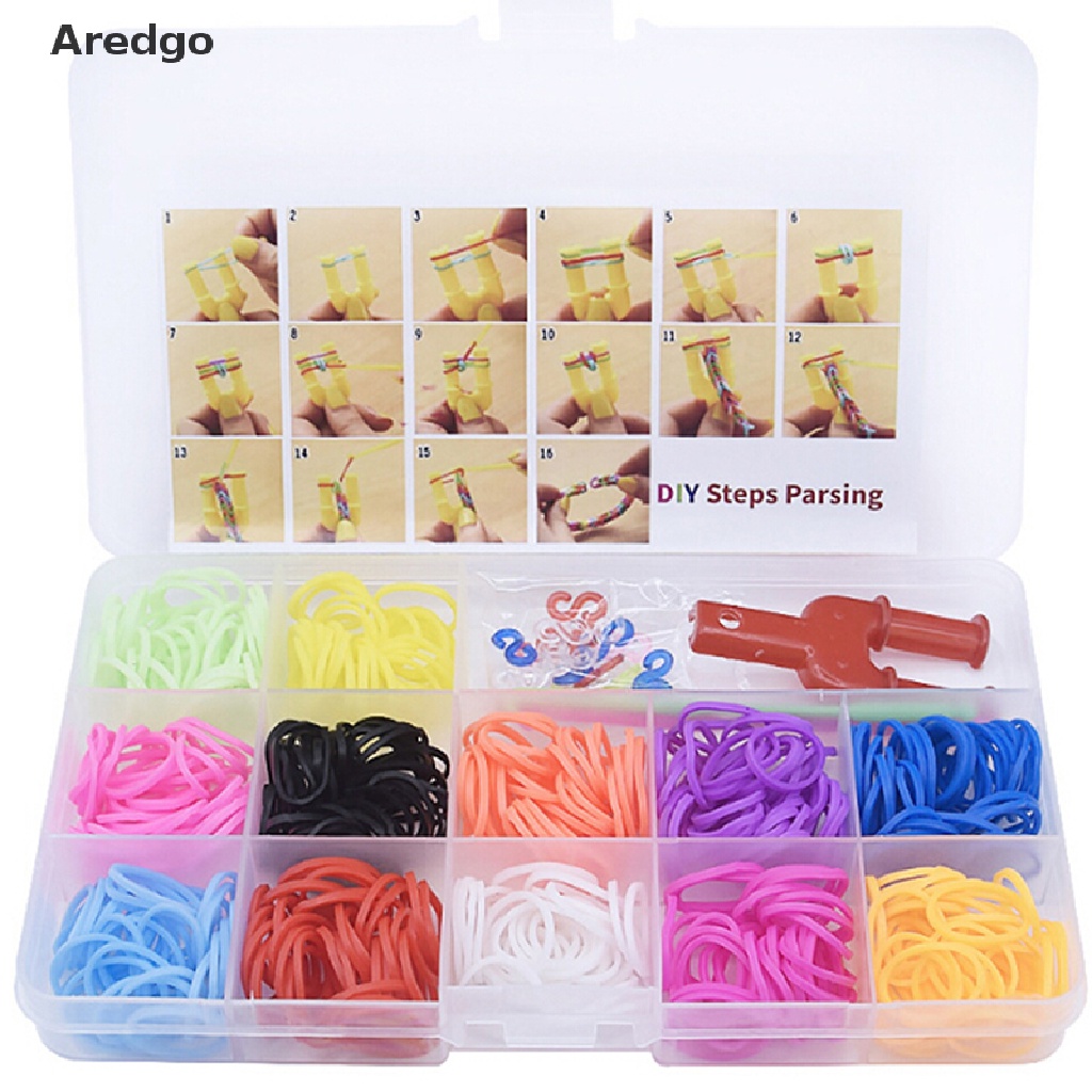 Bộ 500 dây cao su 12 màu kèm kim và dụng cụ hỗ trợ làm vòng tay DIY