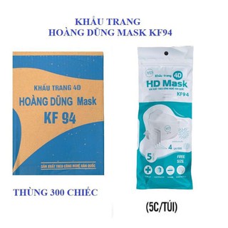 Thùng 300 cái Khẩu Trang 4D KF94 HD - Hoàng Dũng Mask Chống Bụi Mịn Và Kháng Khuẩn Tiêu Chuẩn Hàn Quốc