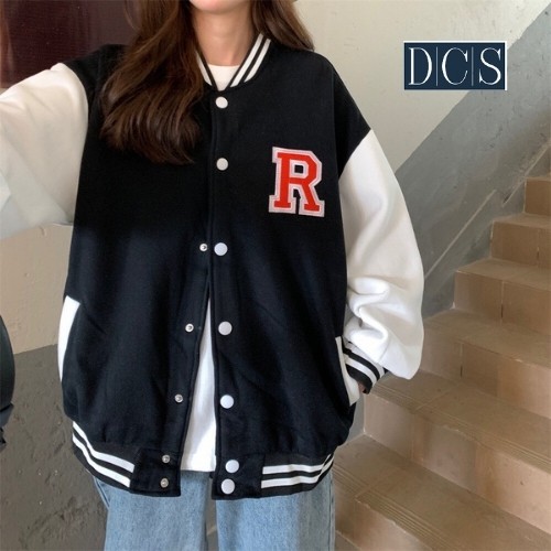 Áo Bomber Nam Nữ Xưởng May DCS Áo Khoác Bóng Chày Unisex Cúc Bấm Thêu Nổi Chữ R Mã 604