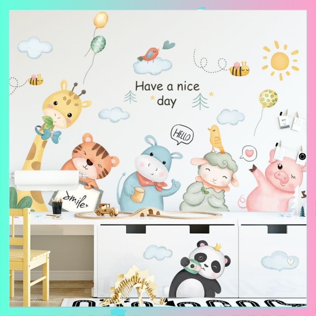 [HÀNG CAO CẤP] decal dán tường cho bé, Tranh dán tường cho bé thú hoạt hình A02, trang trí phòng ngủ