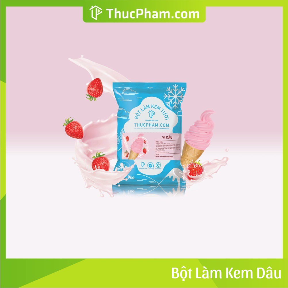 Bột Làm Kem Tươi THUCPHAM.COM Vị Dâu 1kg - Công Thức Độc Quyền Hương Vị Mới, Không Gắt, Không Hắc