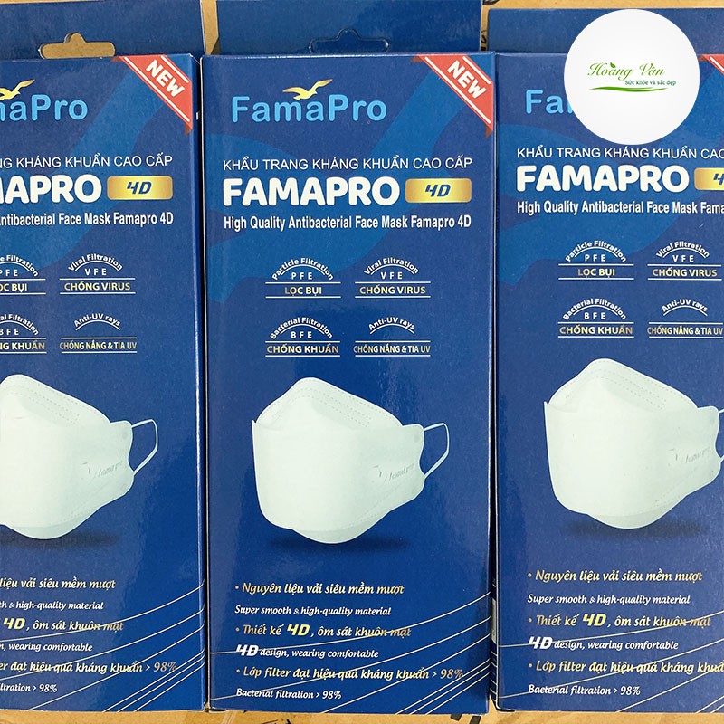 Khẩu trang Kháng Khuẩn Cao Cấp FamaPro 4D - Chính hãng Nam Anh -  Hộp 10 cái