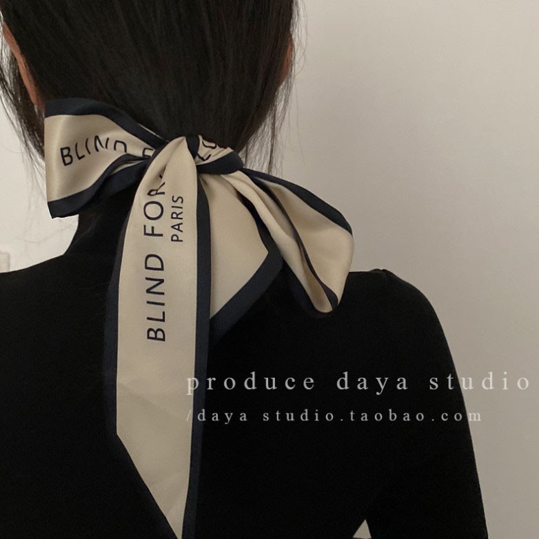 FREESHIP XTRA Dây ruy băng buộc tóc họa tiết CHỮ ROMAN thiết kế kiểu khăn choàng cổ phong cách Hàn Quốc
